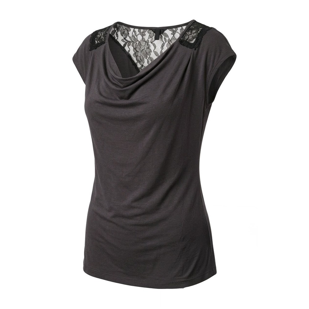 Banana Republic Charcoal Grey Cowl Neck Top‎ with Black Floral Lace Back Detail